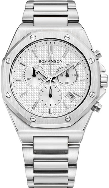 ROMANSON Audier 八角形計時碼錶 銀色金屬手錶 RWAMHM3BS003 + 提袋