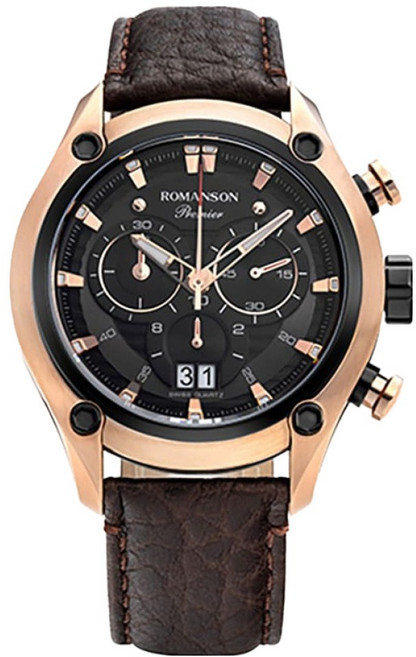 ROMANSON Premier 計時碼錶 44 皮革手錶 RWPBHM8A4258CTCT1 + 購物袋