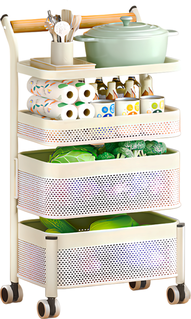 KOLKO 克魯克家居 旋轉收納置物推車 A0270-1, 奶油色, 4層