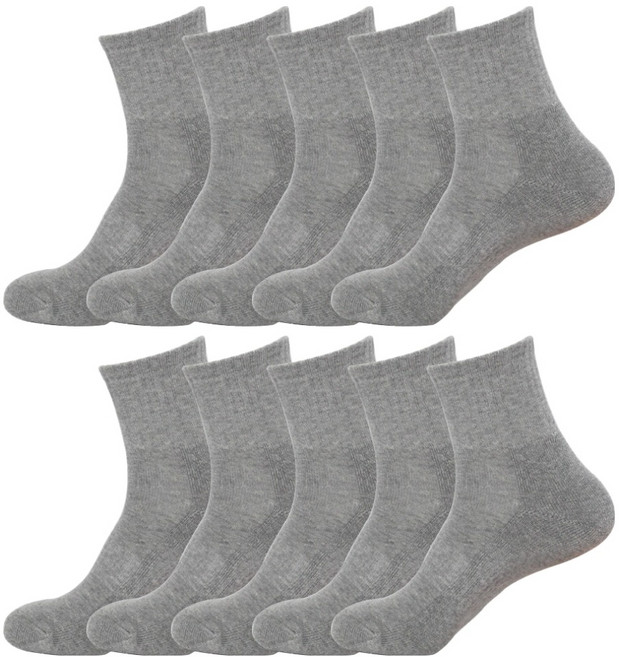 남성용 100% 국산 중목 이중바닥 쿠션 스포츠 양말, 그레이, 10세트