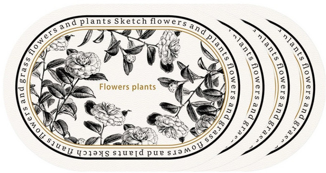 메오 북유럽 노르딕 가죽 방수 식탁 테이블매트, 피오니, 45 x 30 cm, 4개