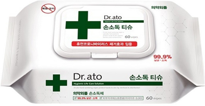 닥터아토 손소독 물티슈 캡형, 60매, 1개