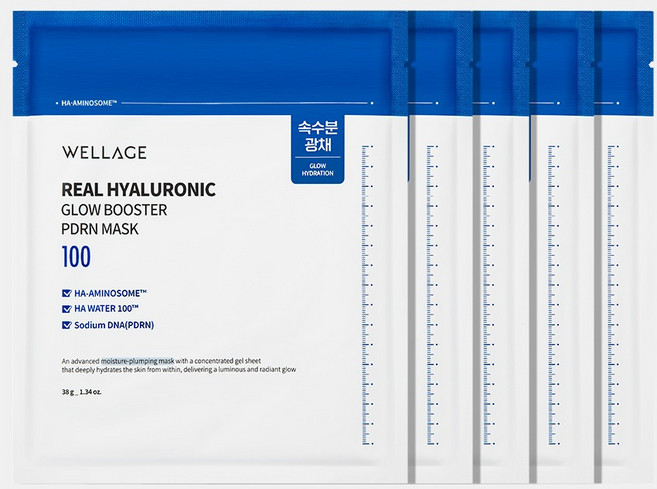 WELLAGE 唯拉珠 玻尿酸PDRN煥采面膜, 1盒, 5片