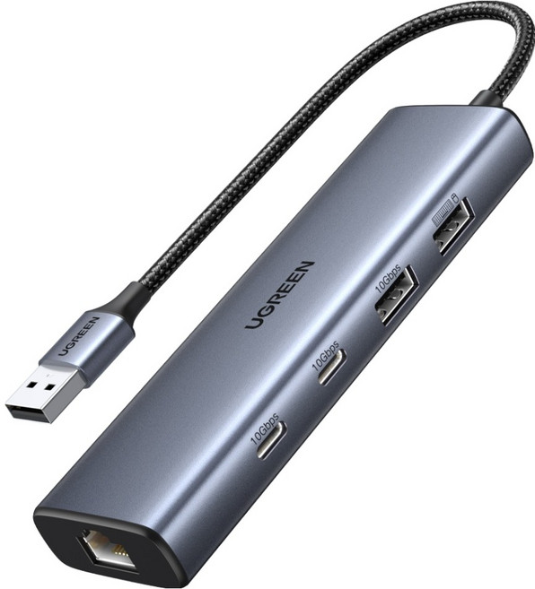 유그린 USB3.2 10Gbps 2C 2A USB 멀티허브 기가비트 인터넷 랜카드, 그레이, 1개