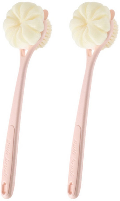 小麥購物 雙面長柄沐浴刷, 珊瑚粉, 2支, 1組