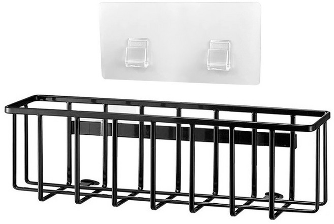 메오 부착식 공간활용 주방 수납 싱크대 스펀지 선반 L, 블랙, 1개