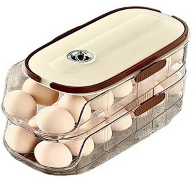 couselect 食品級 自動滾落 雙排雙層雞蛋架, 1個, 奶油黃