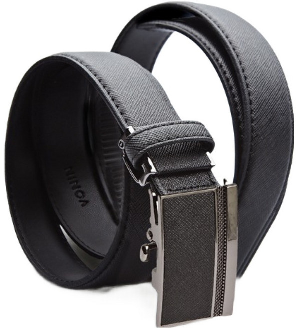 VONIN 천연소가죽 자동버클 스퀘어라인 콤비 클래식벨트 PL287BK