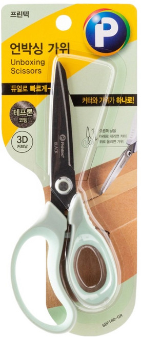 프린텍 2in1 언박싱 가위 테프론, 1개, 그린