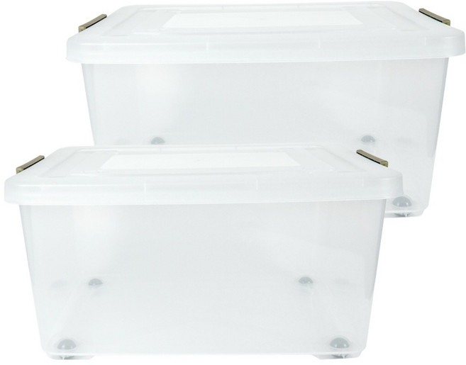 스페이스에디터 투명베이직 리빙박스, 샌드베이지, 2개