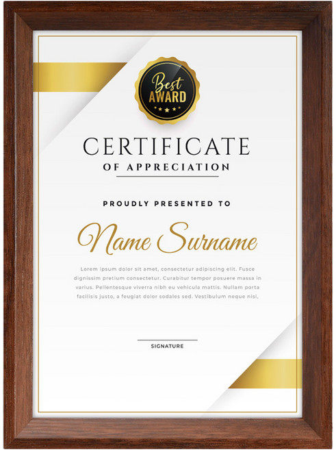 TRENY 日式A4獎狀證書相框, 深胡桃木色, 1個