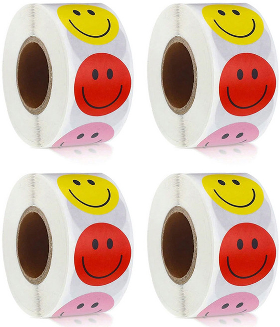 코히모 원형 스마일 스티커 25mm 5W0364 500p, 4개, 혼합색상