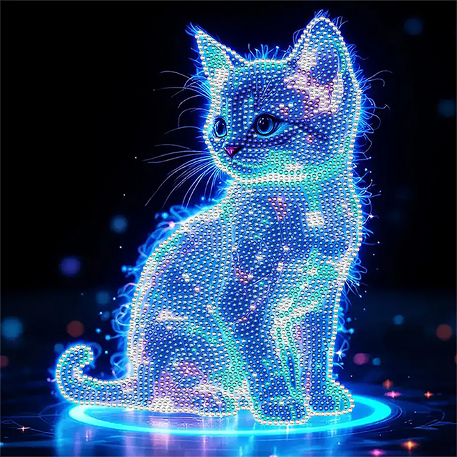 비엠디자인 화려한 네온 보석십자수, 스페이스 고양이, 1개