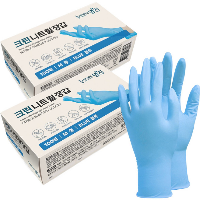명진 크린 니트릴장갑 100개입, 블루, 중(M), 2개