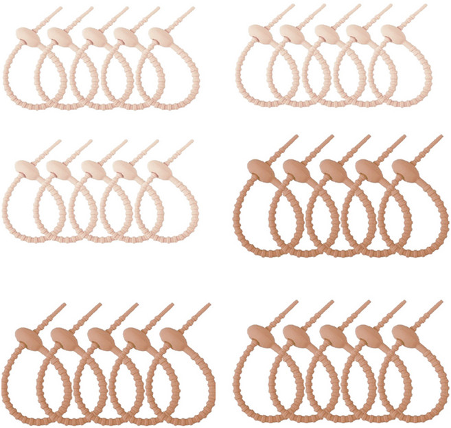 바이아 다용도 실리콘 케이블 타이 정리 2종 x 15p 세트, 1세트, 라이트브라운, 브라운