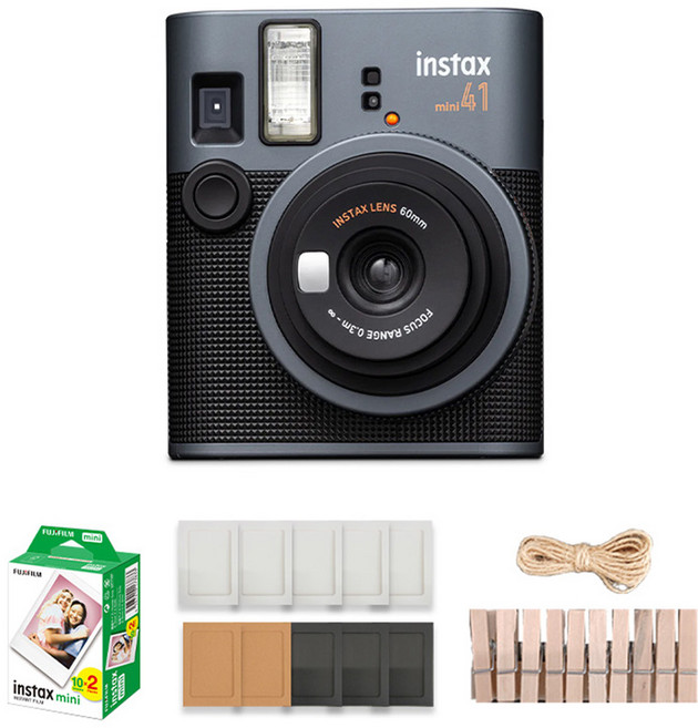 FUJIFILM 富士 instax mini 41 拍立得相機 + mini 底片 20張 + 紙相框 隨機出貨 + 木質裝飾組, 拍立得相機(mini 41), 1套