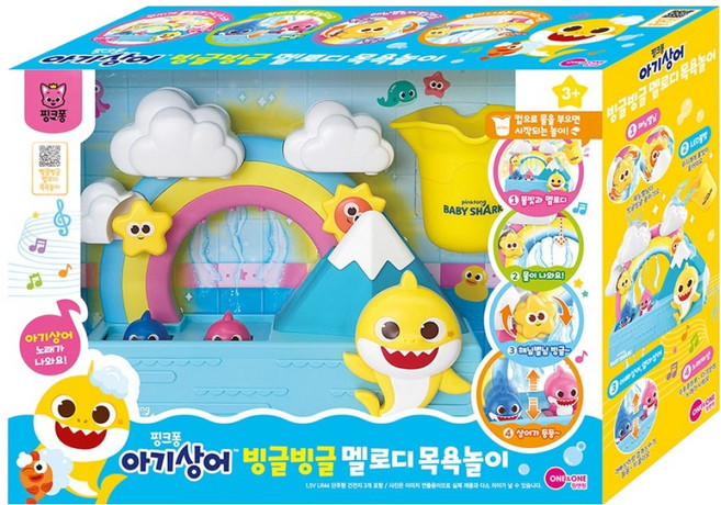 원앤원 핑크퐁 유아용 아기상어 빙글빙글 멜로디 목욕놀이완구, 혼합색상, 1개