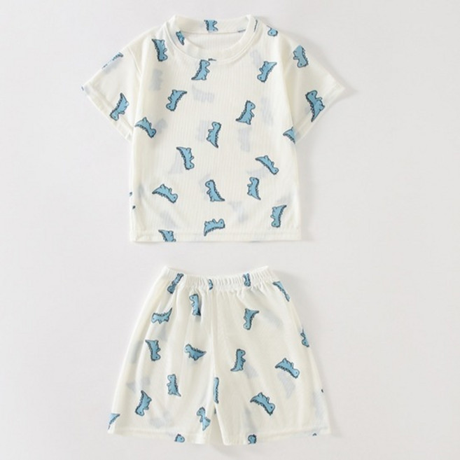 JOYMULTI 兒童白色褶皺短袖短褲套裝