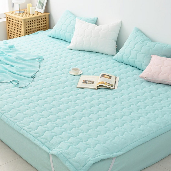 아이닉스 써니 시어서커 항균 탈취 고정밴딩 패밀리 침대패드, 스카이민트
