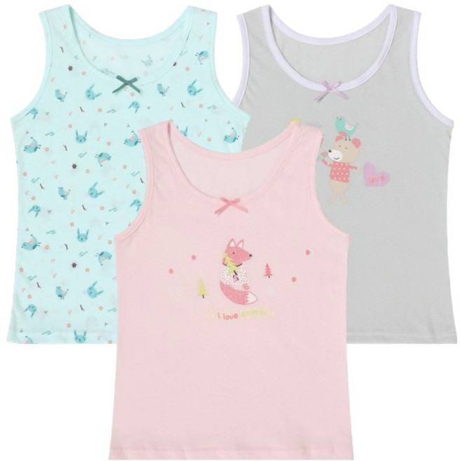 여아용 러브애니멀 순면 런닝 3종 세트