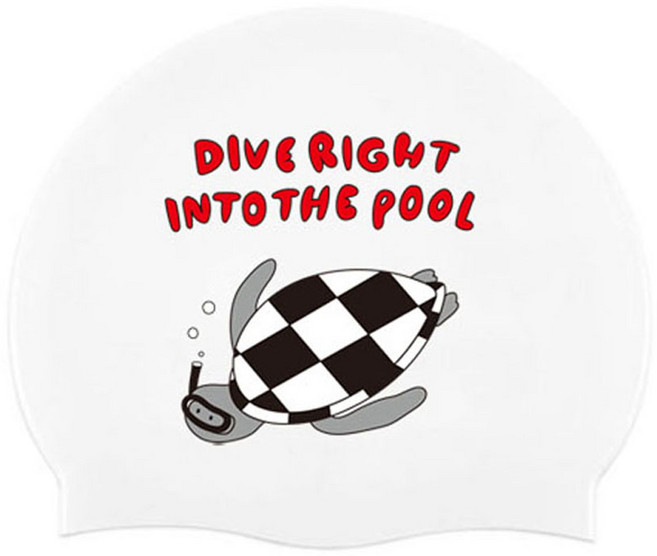 리얼리굿스윔 체커보드 거북이 실리콘 수영모자, 화이트, 1개