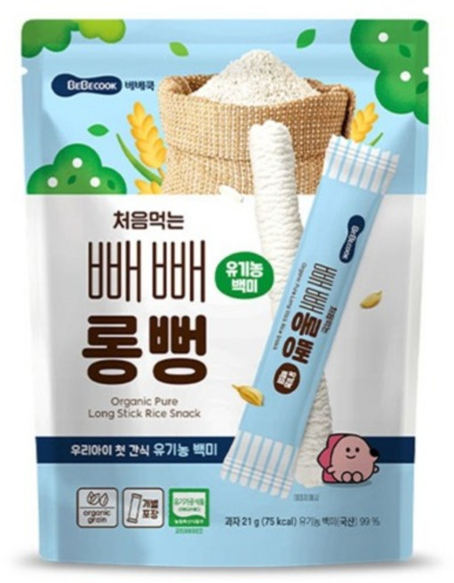 베베쿡 처음먹는 빼빼롱뻥, 백미맛, 21g, 1개
