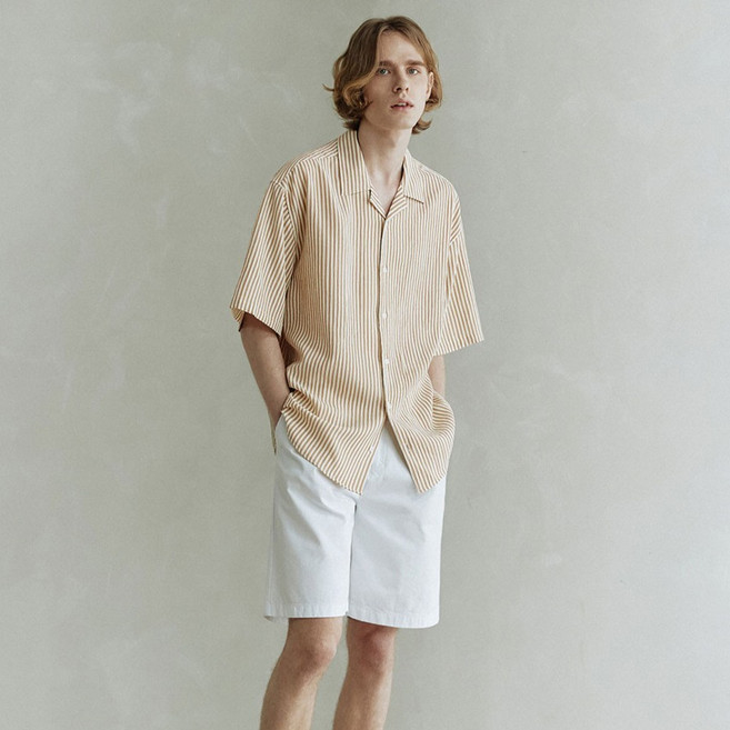 아노블리어 오픈카라 크리즈 스트라이프 셔츠