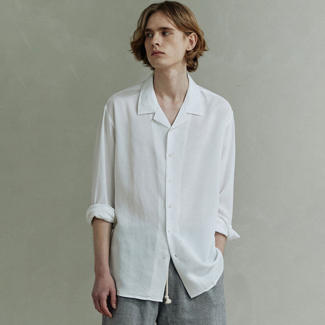 아노블리어 남녀공용 루즈핏 오픈카라 린넨 셔츠