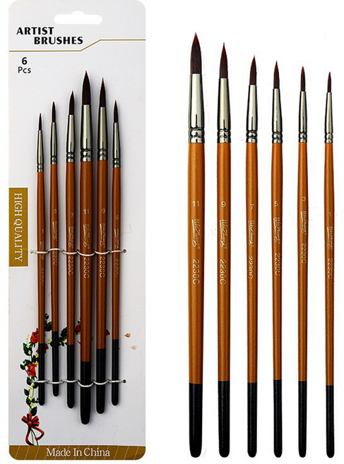 올이즈유 준비물 둥근 그림붓 브라운 6종 세트, 1세트, 1호, 3호, 5호, 7호, 9호, 11호