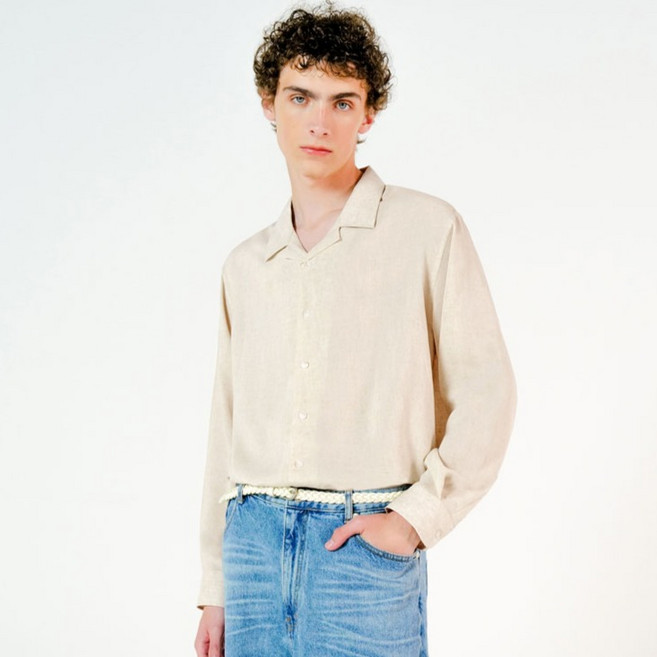 아노블리어 남녀공용 루즈핏 오픈카라 텐셀 린넨 셔츠