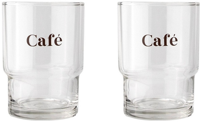 라운드앤플랫 로코리빙 레터링 카페 스태킹 유리컵 250ml, 2개