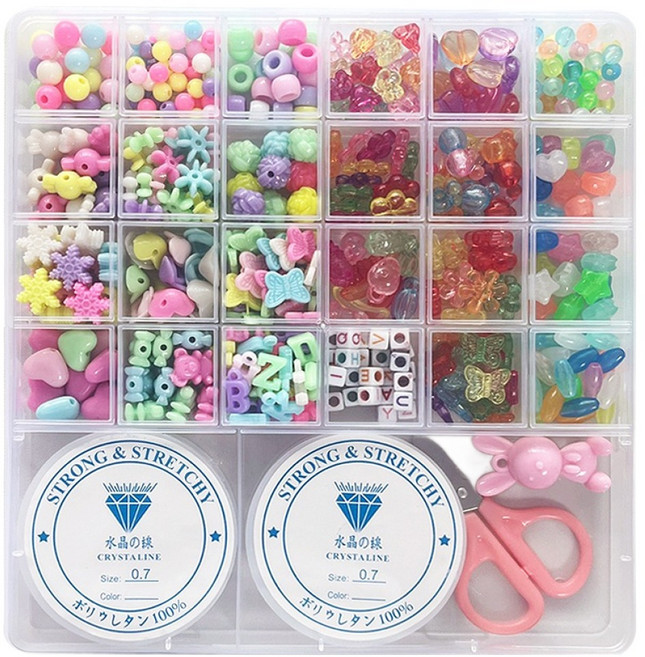 DIY 비즈공예 파스텔 + 투명 + 야광 24종 세트, 혼합색상, 1세트