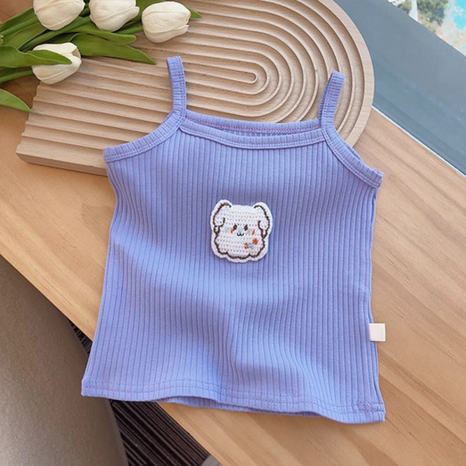 조이멀티 여아용 비비드골지 골지 자수 끈나시 티셔츠