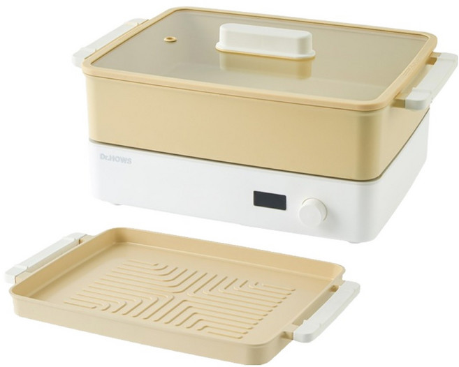 닥터하우스 도란도란 멀티쿠커 세트, 리드옐로우, 그릴팬 1.4L + 전골냄비 4.5L + 유리뚜껑 + 사각 핫플레이트, 1세트