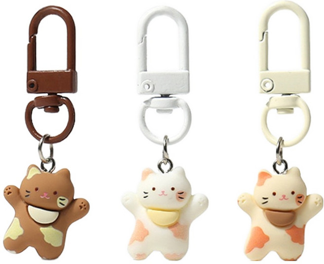 루시마켓 쏘큐트 고양이 키링 3종 세트, 화이트캣, 브라운캣, 베이지캣, 1세트