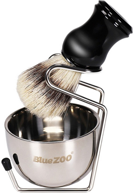 그리뉴얼 모던 바버샵 쉐이빙 브러쉬 + 볼 세트 블랙, 1세트