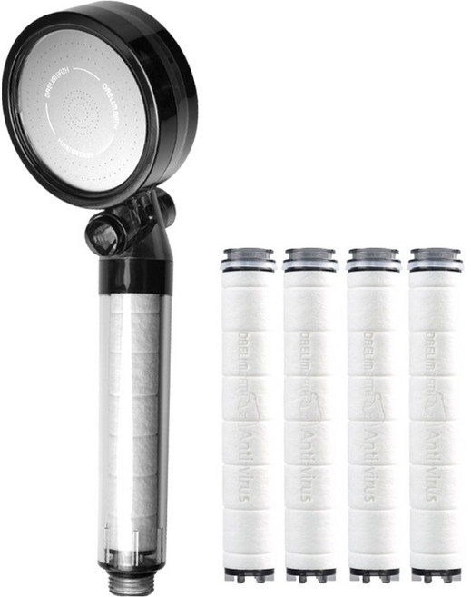 대림바스 디클린 온오프 필터샤워기 + 멀티필터 플러스 4p세트, 1세트, 블랙