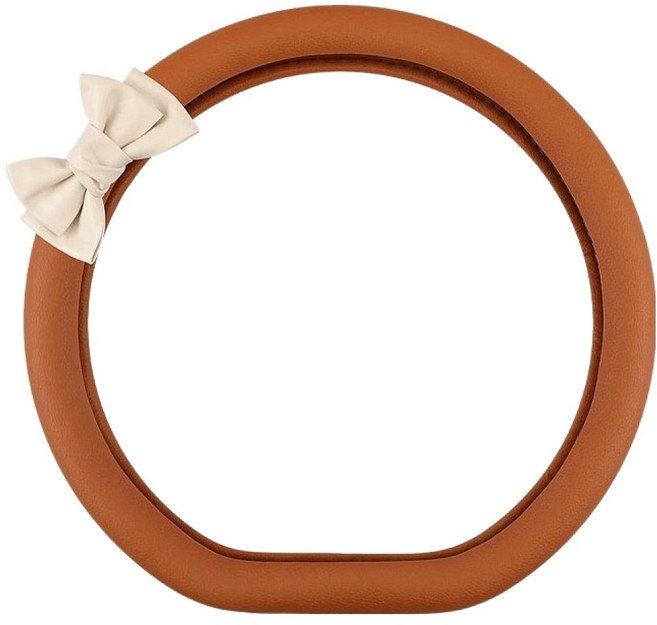 크로니클 프리미엄 리본 포인트 논슬립 스티어링 휠 커버 D형, 브라운 + 화이트