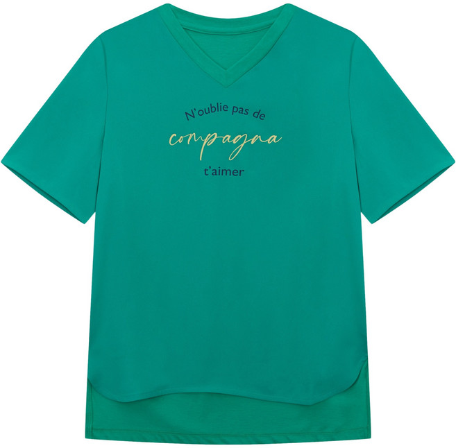 꼼빠니아 여성용 브이넥 레터링 반팔 티셔츠 CADU6-WKS200