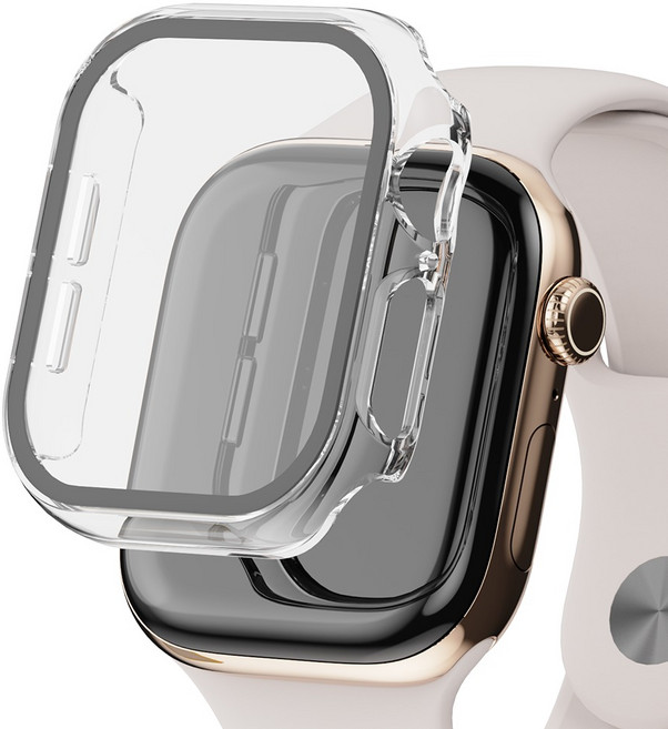 굿밸류 애플워치 풀커버 강화유리 액정보호 케이스, 투명, 1개