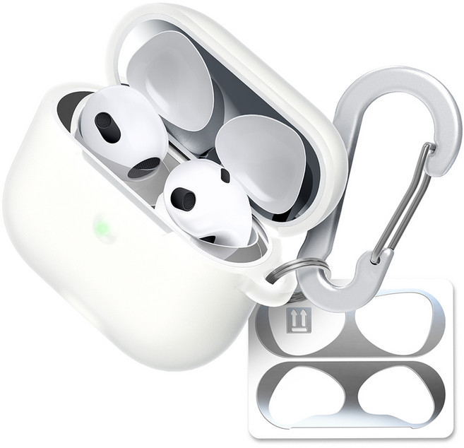 슈퍼디비전 실루엣 반투명 실리콘 케이스 + 키링 + 카라비너 + 철가루방지스티커 세트, 에어팟 4세대, 1세트