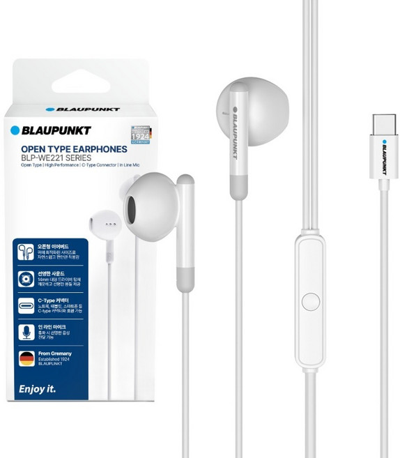 블라우풍트 Hi-Fi 고음질 갤럭시 아이폰 호환 C타입 오픈형 유선 이어폰, BLP-WE221WAW, 화이트