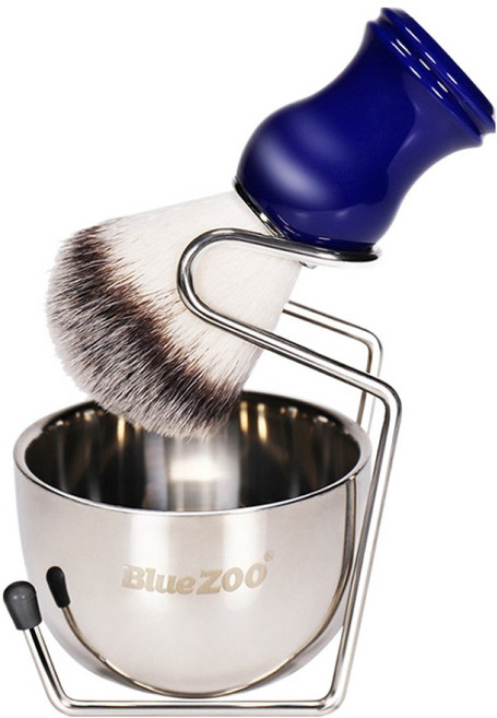 그리뉴얼 모던 바버샵 쉐이빙 세트 블루, 1세트, 브러쉬 + 볼 + 거치대