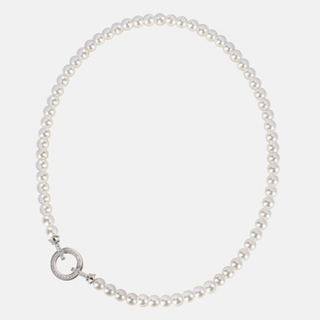 여성용 쥬디 모조 진주 빅 서클 크리스탈 클래습 목걸이 10mm