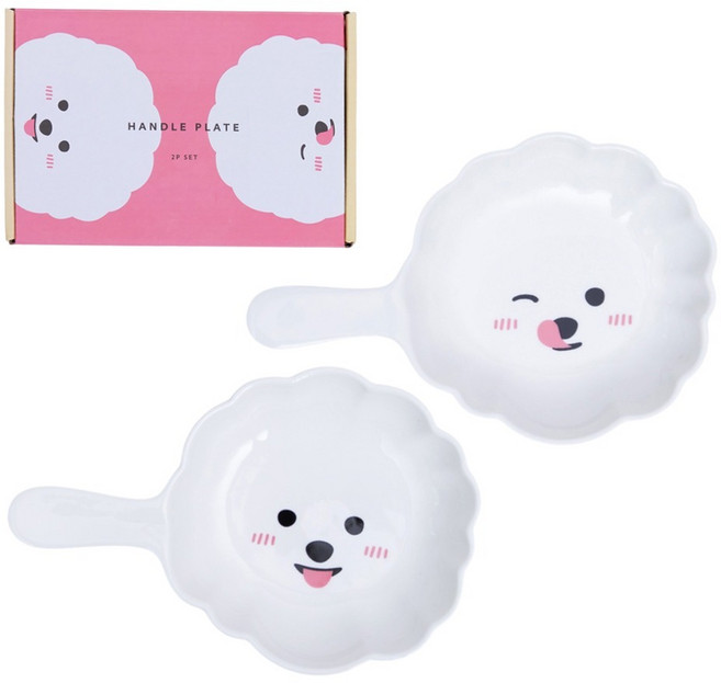 Dailylike 可愛造型手柄盤組, 11 Bichon Friends, 餐盤 2款, 1組