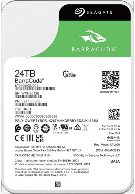 씨게이트 BarraCuda HDD 하드디스크, 24TB, ST24000DM001