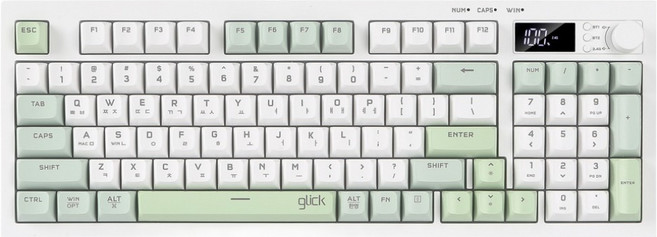 지클릭커 오피스프로 사일런스 M RGB 풀윤활 무소음 94키 LCD 블루투스 유무선 키보드, Greenwich RC1, WK50, 제조사축