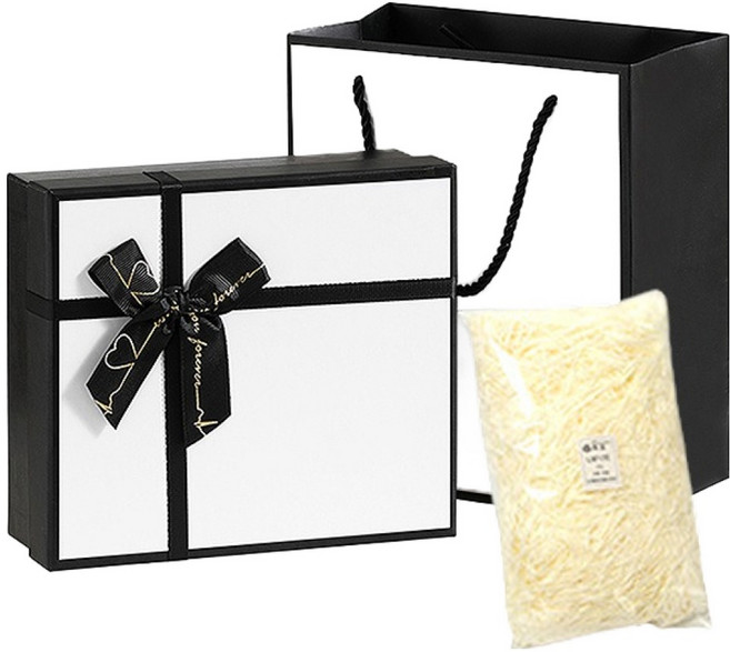 마르벨라 선물 포장박스 + 스타핑 세트 + 쇼핑백 세트 대형 35 x 25 x 9 cm, 화이트, 1세트