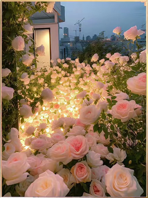 비엠디자인 화려한 러블리 보석십자수 30 x 40 cm, 장미와 조명, 1개