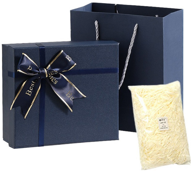 마르벨라 선물 포장박스 + 스타핑 + 쇼핑백 세트 중형 24 x 14 x 8 cm, 네이비, 1세트